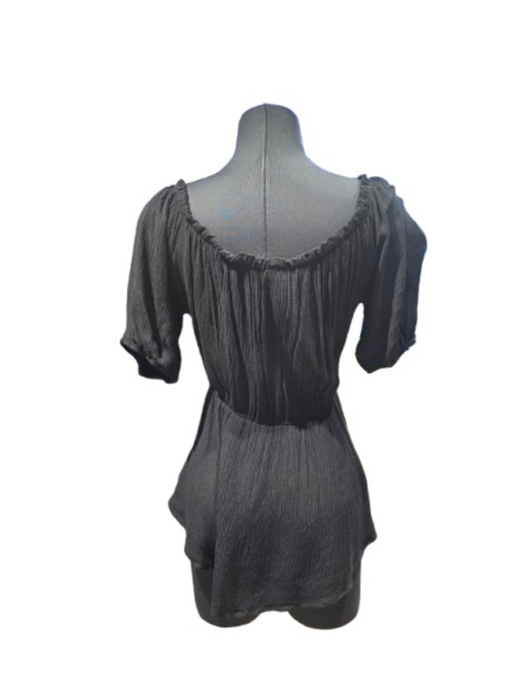 Black Peasant Blouse with Cream Lace Panel image 2